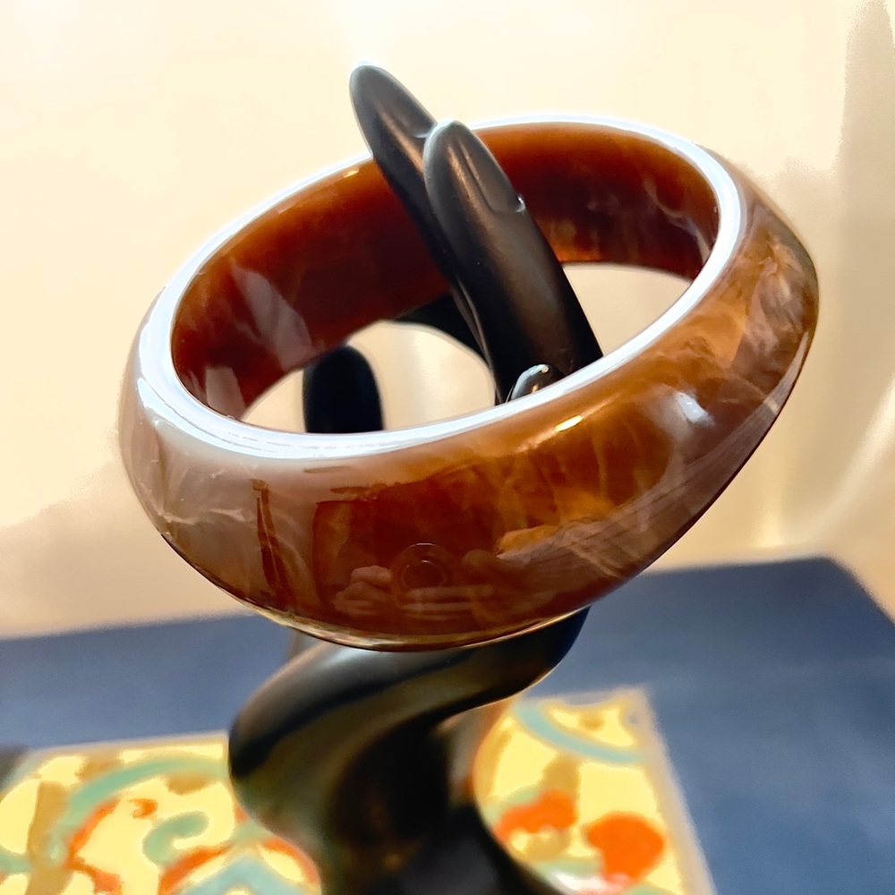 Vintage Marbled Root Beer Sculptural Irregular Bangle 63g